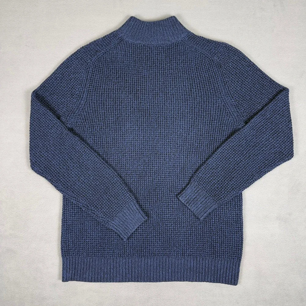 Lands End Drifter Mens M Tall Blue Waffle Knit Quarter Zip